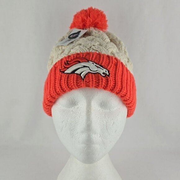 NFL Denver Broncos Logo Women's New Era Matterhorn Cream Orange Cable Knit Hat - Picture 3 of 12